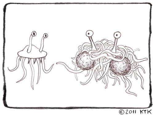 Flumph and Flying Spaghetti Monster by Kort Kramer